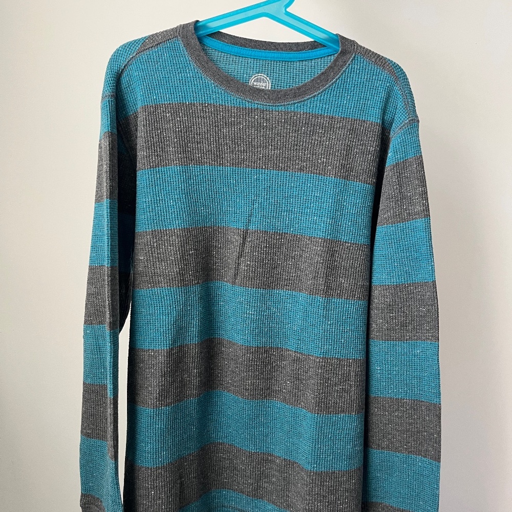 Blue & Gray Striped Wonder Nation Long Sleeve Shirt